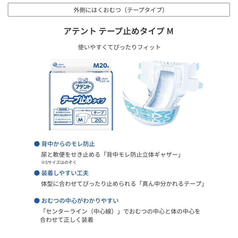 1ケース アテント テープ止めタイプ M 21001176 20枚×4袋 大王製紙 エリエール 介護用品 テープタイプ 4パック入 Mサイズ 業務用 施設・病院 大人用紙おむつ テープ式オムツ