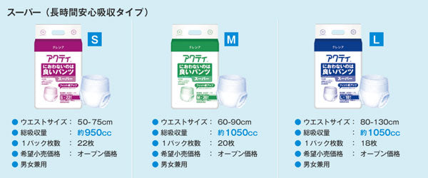 アクティ におわないのは良いパンツ スーパー S:84218 M:84265 L:84235 日本製紙クレシア (介護 おむつ 紙パンツ) 介護用品
