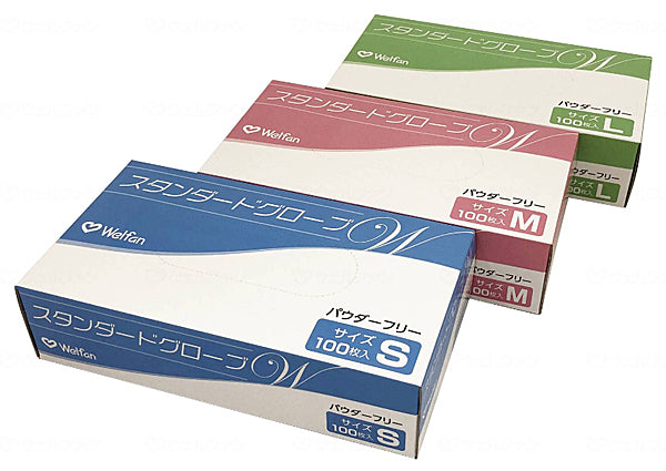 プラスチック製手袋 スタンダードグローブW 910 パウダーフリー (粉なし) 100枚入り ウェルファン 使い捨て ビニール グローブ 介護用品