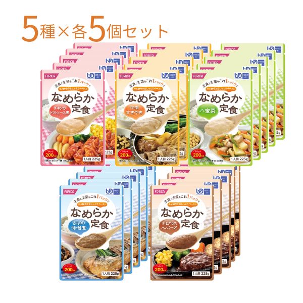 介護食 レトルト ホリカフーズ 区分4 なめらか定食 5種225g×各5個セット 区分4 かまなくてよい 介護用品 やわらか食 ペースト 嚥下食 高齢者 ギフト プレゼント ムース 柔らかい