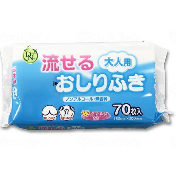 トイレに流せるタイプ 大人用流せるおしりふき 70枚 ノンアルコール 無香料 大一紙工 ( ポップアップ式 不織布 清拭 おむつ交換時 お手拭き 身体拭き ) 介護用品