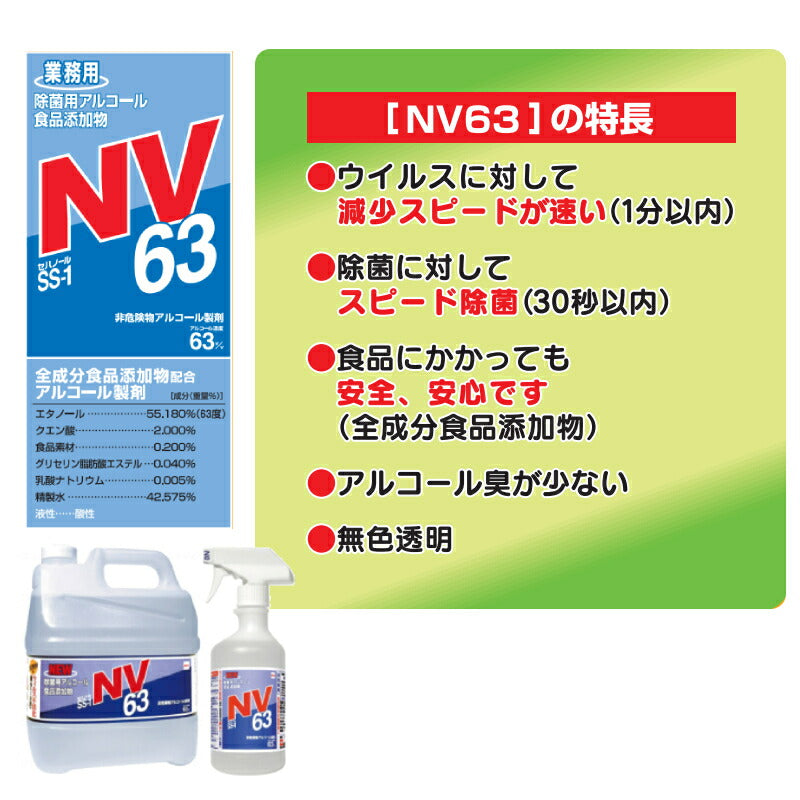 業務用 除菌用アルコール・食品添加物 セハノール SS-1 NV63 4L セハージャパン 詰め替え 注ぎ口付き 介護用品