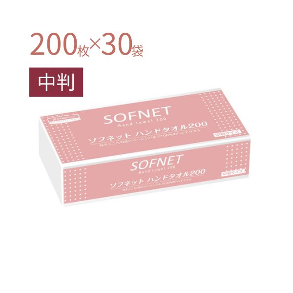 1ケース ペーパータオル 業務用ソフネット ハンドタオル200 中判 36300 200枚×30パック 日本製紙クレシア