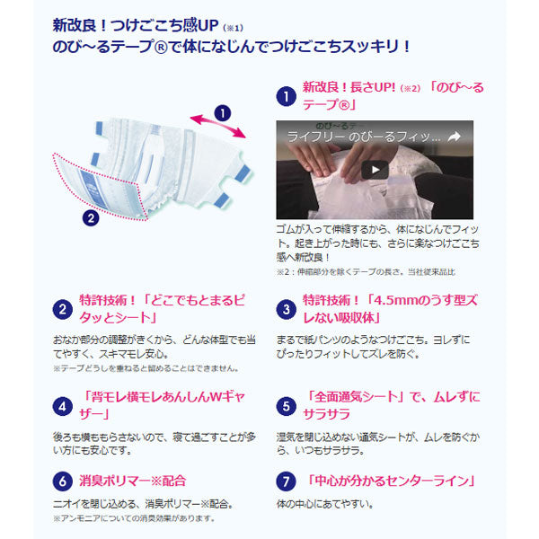 ライフリー のびーるフィットうす型軽快テープ止め S~M(56531→55128 22枚入) L(56546→55133 20枚入) ユニ・チャーム (尿ケア 介護 テープ止め) 介護用品