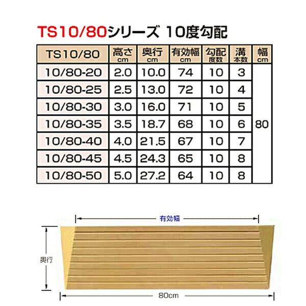 段差解消スロープ タッチスロープ10 TS10/80シリーズ TS10/80-40 (幅80cm×高さ4.0cm) シンエイテクノ (転倒防止 段差スロープ 段差プレート 介護 軽量) 介護用品