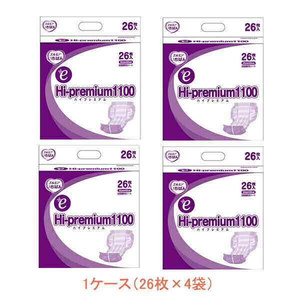 (1ケース) エルモア いちばん+e ハイプレミアム1100 455101 1ケース(26枚×4袋) カミ商事 (介護 おむつ パッド) 介護用品