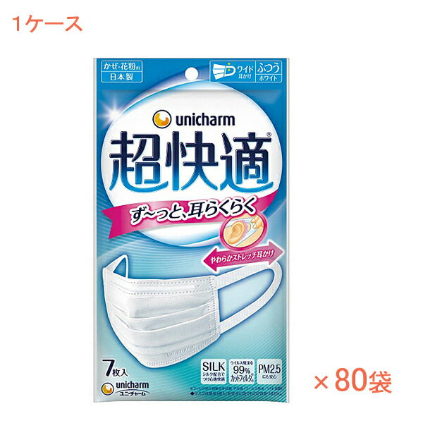 1ケース (7枚入×80袋) 超快適マスク ふつう 57964→56244 7枚入 ユニ・チャーム 使い捨てマスク 施設 病院 感染対策商品 介護用品