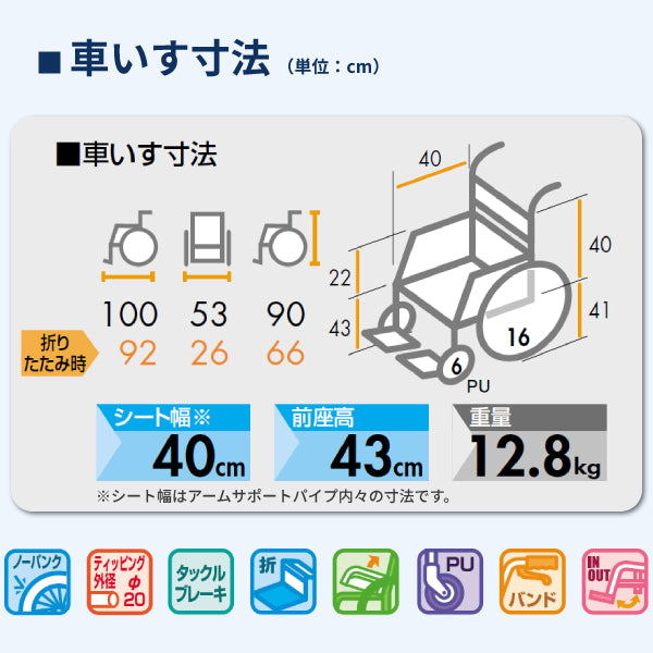 車椅子 折りたたみ 代引き不可 アルミ介助車椅子 NEO-2βW / 40cm幅 日進医療器 介助式 多機能 ノーパンク スイングアウト ネオベータシリーズ 介護用品