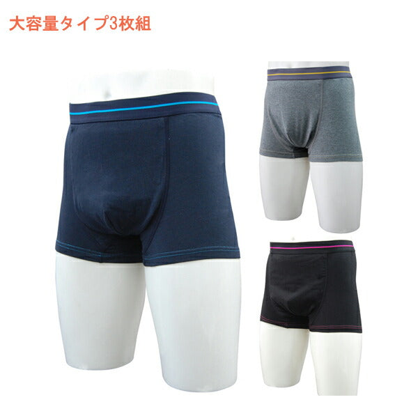 メンズ 失禁パンツ スマートボクサーパンツ 大容量タイプ 紳士用 TJI-471GA 3色組(グレー・ネイビー・ブラック) 辻一 介護 介護用品