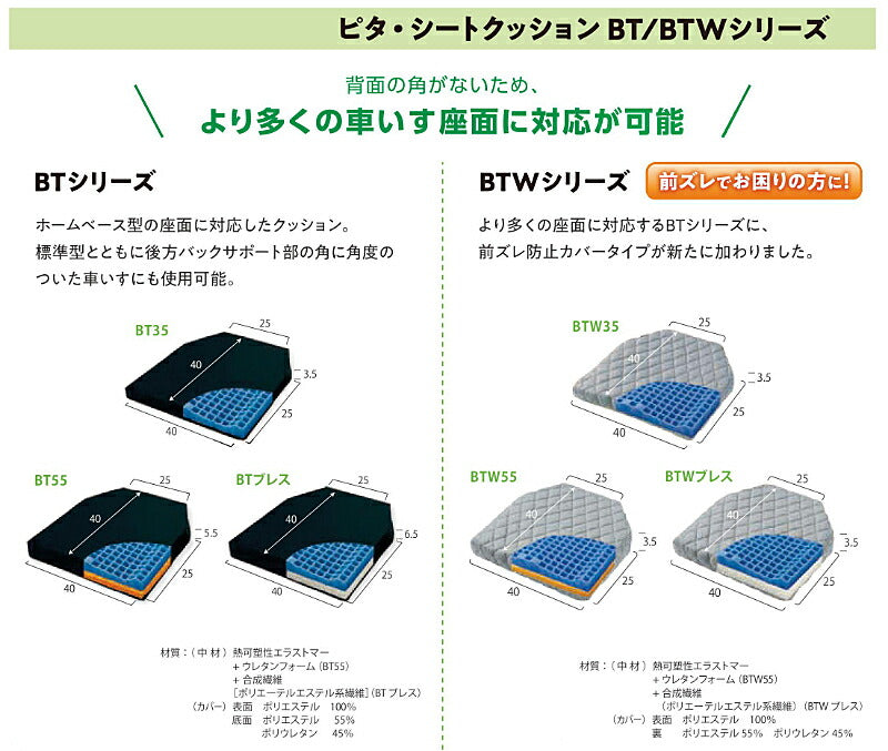 車椅子 クッション ピタ・シートクッション BTWシリーズ BTWブレス BTXPTW65 ファンディーナ 体圧分散 座位保持 介護用品