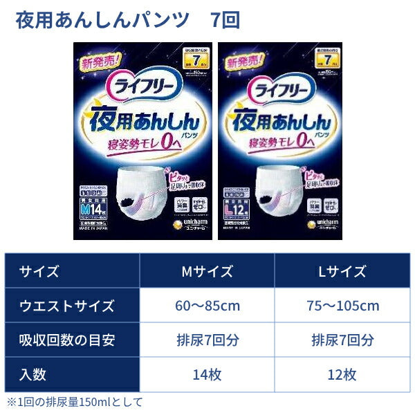 大人用紙パンツ ライフリー 夜用あんしんパンツ 7回 M 14枚 L 12枚 ユニ・チャーム 高齢者 老人 介護 紙おむつ パンツタイプ リハビリパンツ 介護用品