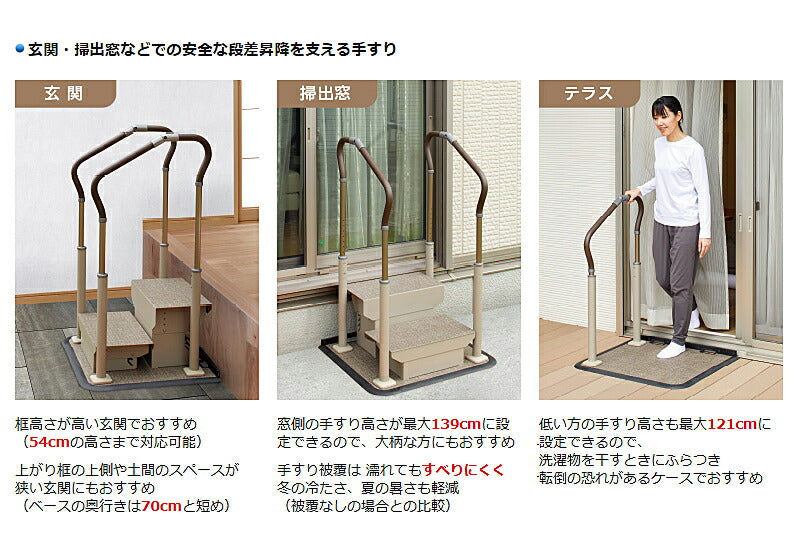 パナソニック エイジフリー 歩行サポート手すり スムーディ ステップサポート 片手すり 踏み台1段 XPN-L80653 介護 介護用品