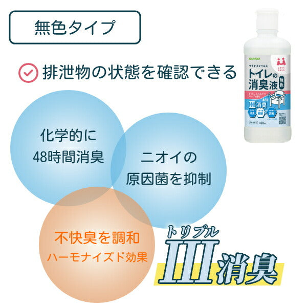 【5本セット】 ポータブルトイレ 消臭剤 介護 スマイルズ トイレの消臭液 400mL 無色タイプ サラヤ 酸性タイプ ポータブルトイレ消臭液 まとめ買い 介護用品
