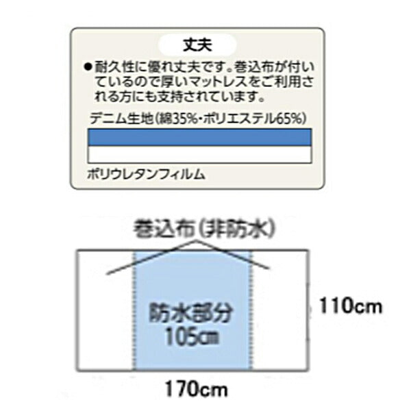 防水シーツ 介護 大人 おねしょ シングル 【防水シーツCP】デニム防水シーツ大判タイプ 9451 110X170cm ウェルファン (ベッド 介護 寝装具) 介護用品