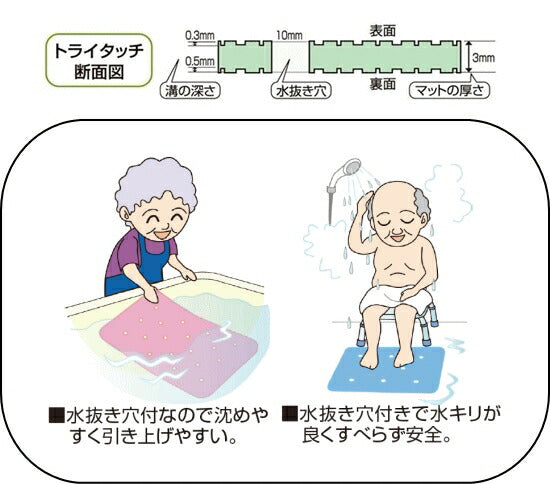 ウェルファン トライタッチ防カビプラス Sサイズ 38×40cm(入浴用品 すべり止めマット お風呂用マット)介護用品