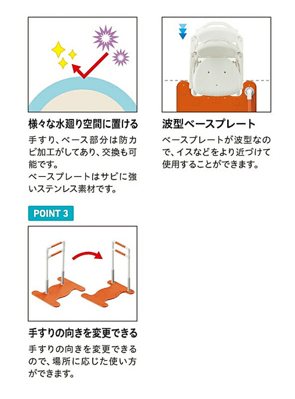 (代引き不可) つかまり手すりW 水廻りタイプ HUH11 幸和製作所 (介護 水廻り 手すり 立ち上がり 補助) 介護用品