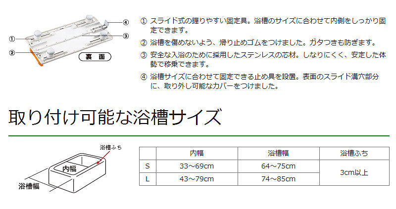 バスボード L VALSBDLOR 幅82cm パナソニックエイジフリー (入浴用品 お風呂用ボード) 介護用品