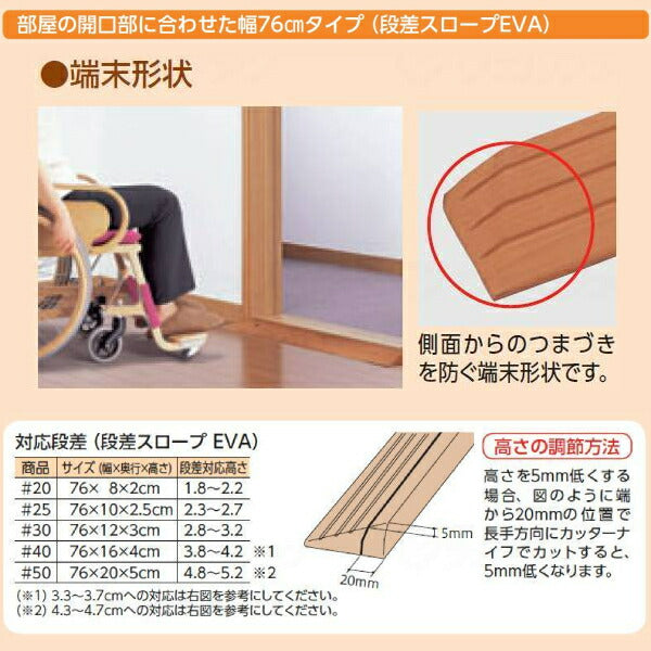 段差解消スロープ 室内用 アロン化成 安寿 段差スロープEVA #50 535-650 幅76×奥行20×高さ5cm 転倒防止 段差スロープ 段差プレート 施設 住宅改修 車いす バリアフリー 介護用品