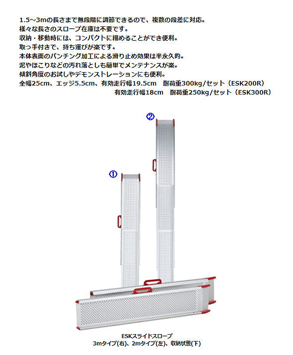 (法人様限定商品)(代引き不可)イーストアイ 車椅子用スロープ ESKスライドスロープ(2本1組)ESK300R 3m (車椅子 スロープ 段差解消スロープ 屋外用 段差スロープ 介護 スロープ 介護 用 スロープ)