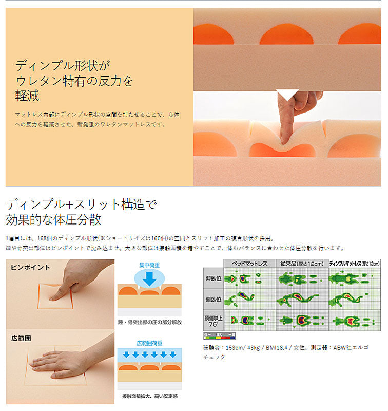 (代引き不可) ディンプルマットレス 830ショート CR-542 (幅83×長さ180×厚さ12cm) ケープ (ウレタンマット 褥瘡予防 マット 体圧分散 床ずれ予防 介護) 介護用品