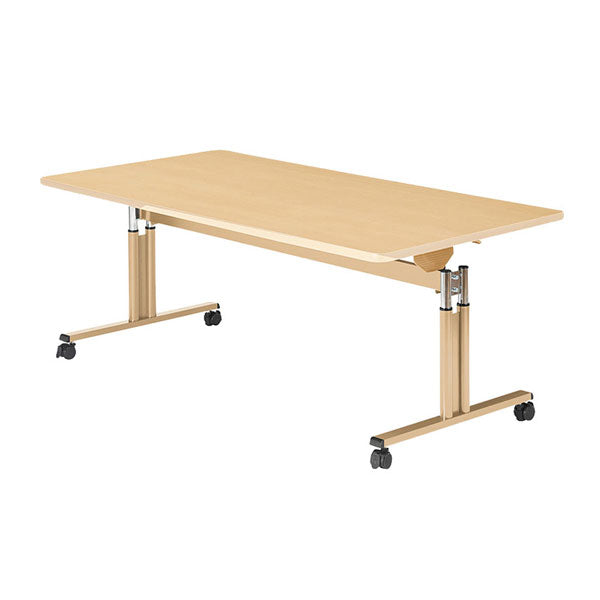 (代引き不可) 昇降フラップテーブル UFT-TT1890-M メープル 幅180cm 介援隊 (キャスター付 高さ調節 施設) 介護用品