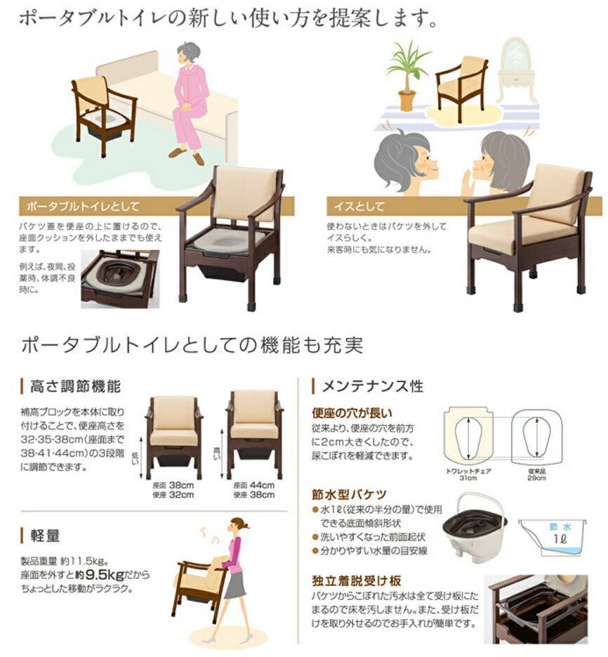 家具調 トイレ アロン化成 ポータブルトイレ トワレットチェア 533-062(腰掛便座 家具調ポータブルトイレ 家具調 トイレ)