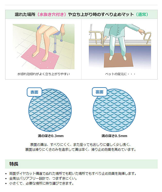 滑り止めマット ダイヤミニマット 穴開きタイプ(SDMH) 30×50cm SDMH30 シンエイテクノ (すべり止めマット) 介護用品
