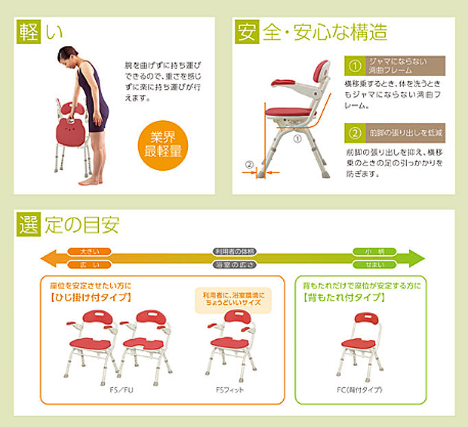 アロン化成 安寿 折りたたみシャワーベンチFC 背付タイプ 536-059 536-060 536-061 (介護用 風呂椅子 介護 浴室 椅子 チェア 折りたたみ) 介護用品