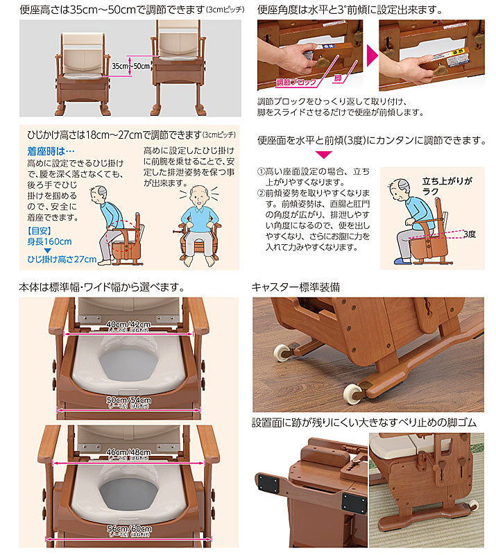 アロン化成 安寿 家具調トイレ セレクトR はねあげワイド 533-875 ソフト・快適脱臭 (ポータブルトイレ 肘付き椅子 便座クッション 消臭 トイレ 脱臭機 天然木 キャスター付き) 介護用品