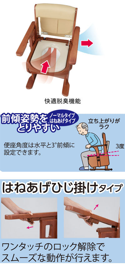 アロン化成 安寿 家具調トイレ セレクトR はねあげワイド 533-875 ソフト・快適脱臭 (ポータブルトイレ 肘付き椅子 便座クッション 消臭 トイレ 脱臭機 天然木 キャスター付き) 介護用品
