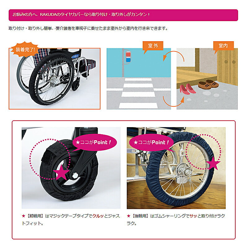 車いす専用RAKUタイヤカバー 14インチ用(SR-140B) 16インチ用(SR-160B) 笑和 介護用品