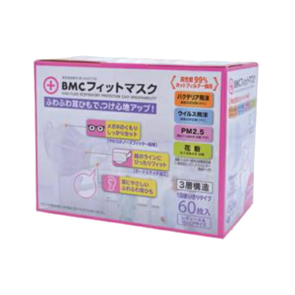 使い捨てマスク BMCフィットマスク レディース&ジュニア 60枚入 ビー・エム・シー 施設 病院 感染対策商品 介護用品