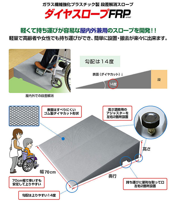 ダイヤスロープFRP 70-95･100 (高さ9.5〜10.0cm×奥行40cm×幅70cm) シンエイテクノ (屋外 屋内 段差解消) 介護用品