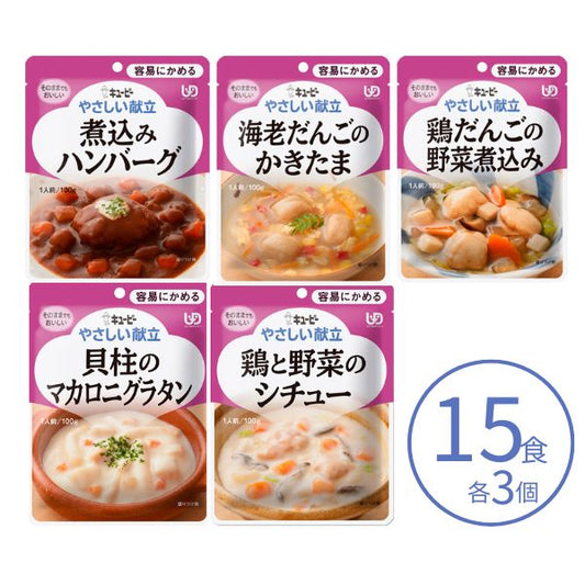 介護食 レトルト やわらか食 キューピー やさしい献立 5種×各3個 セット ペースト食 ミキサー食 ムース ミキサー食 柔らかい 高齢者 ペースト