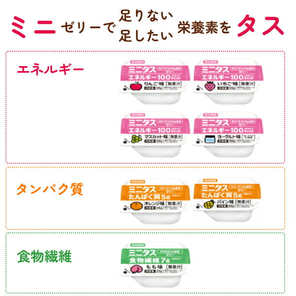 【おまけつき】介護食 ミニタス エネルギーゼリー 7種セット 各9個入 日清オイリオグループ 区分3 舌でつぶせる おやつ デザート 介護食品 高齢者 食欲不振 栄養補給 お試しセット まとめ買いセット