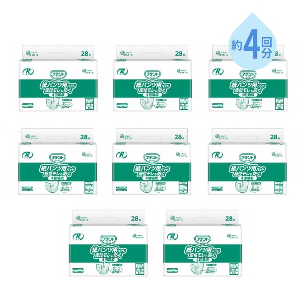 1ケース アテント 尿とりパッド 4回 Rケア 紙パンツ用座位モレ防ぐ 業務用 21001053　28枚×8袋 4回吸収 大王製紙 尿漏れパット 尿漏れパッド 紙パンツ用パッド