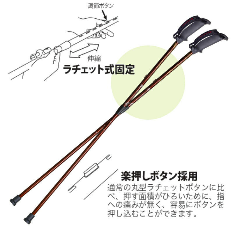 杖 安定歩行 ラチェット固定 ウォーキングポール 歩ミングポール 2本1