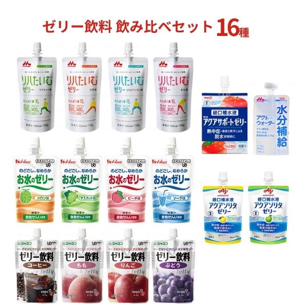 熱中症対策ゼリー飲み比べセット お試しアソート 16種 水分補給 介護食 介護食品 栄養補助食品 高齢者 食欲不振 栄養補助食品 熱中症対策