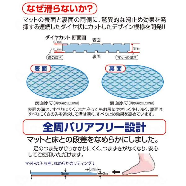 滑り止めお風呂マット ダイヤタッチL80 サイズ  50×80cm シンエイテクノ（バスマット 入浴用品 すべり止めマット 自沈）介護用品