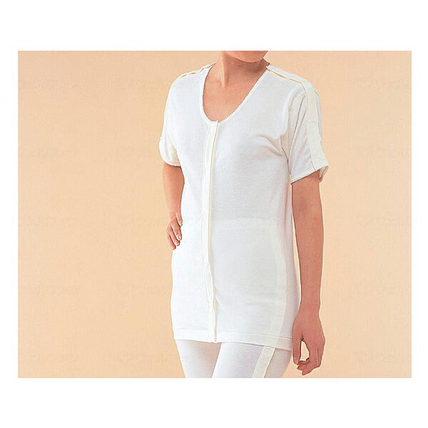介護 肌着 ワンタッチ肌着 婦人用前開き両肩腕開き5分袖 No.54 丸型マジック式ボタン肌着 神戸生絲 女性用 レディース 綿100% 介護用品