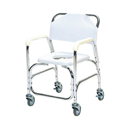 代引き不可 アルミシャワーチェア スチール製後輪ダブルストッパー TY535E 日進医療器 お風呂 椅子 浴用椅子 シャワーキャリー 背付き 介護 介護用品