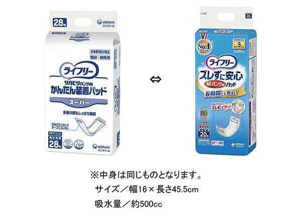 (1ケース) ライフリー かんたん装着パッド（男女共用）スーパー 92995 1ケース (28枚×4袋) ユニ・チャーム (介護 おむつ パッド) 介護用品