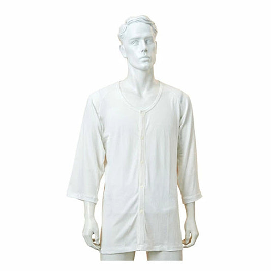 前開き肌着 男性 メンズ 介護肌着 薄手 紳士 のびのびワンタッチ肌着7分袖 ホック付 春夏用 GZ5F オフホワイト 神戸生絲 介護 介護用品