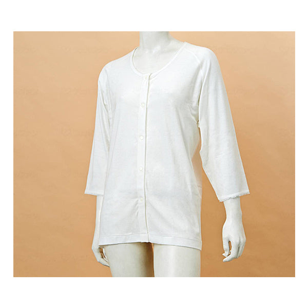 前開き肌着 女性 レディース 介護肌着 薄手 婦人 のびのびワンタッチ肌着7分袖 ホック付 春夏用 GZ6F オフホワイト 神戸生絲 介護 介護用品