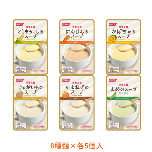 【おまけつき】介護食 栄養支援スープ 詰合せ 568365 6種類×各5個入 ホリカフーズ レトルト スープ 栄養 補給食 流動食 介護用品 高齢者 食欲不振 栄養補助食品