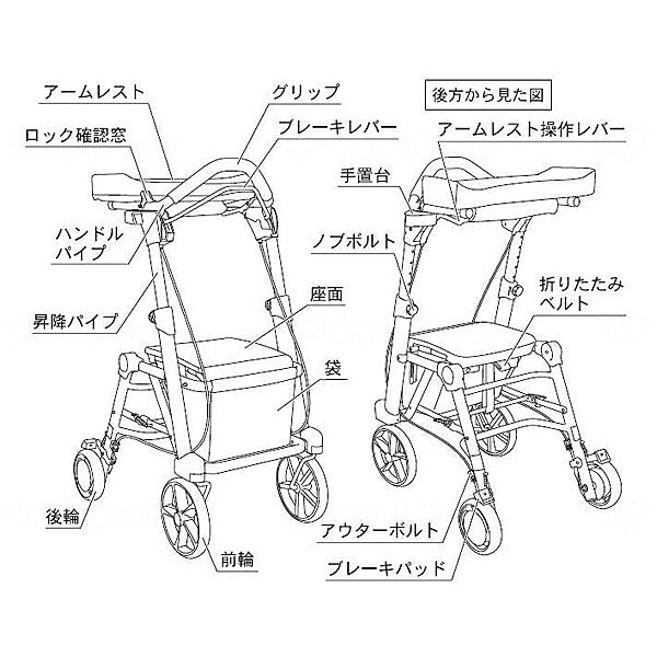 シトレアR　WAW25 クリームイエロー 幸和製作所 (歩行車 歩行補助 折りたたみ 介護) 介護用品