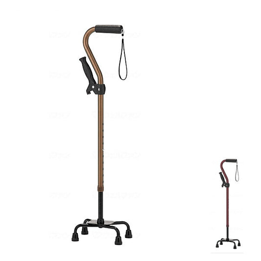 杖 ステッキ 補助グリップ付 アルミ製4点支柱杖 AQS-10RE　AQS-10BR マキテック 介護 歩行補助 介護 4点杖 軽量 4点杖高さ調整 介護用4点杖 介護用品