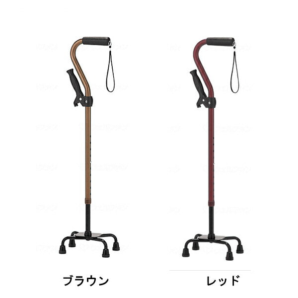 杖 ステッキ 補助グリップ付 アルミ製4点支柱杖 AQS-10RE　AQS-10BR マキテック 介護 歩行補助 介護 4点杖 軽量 4点杖高さ調整 介護用4点杖 介護用品
