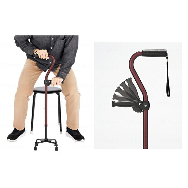 杖 ステッキ 補助グリップ付 アルミ製4点支柱杖 AQS-10RE　AQS-10BR マキテック 介護 歩行補助 介護 4点杖 軽量 4点杖高さ調整 介護用4点杖 介護用品