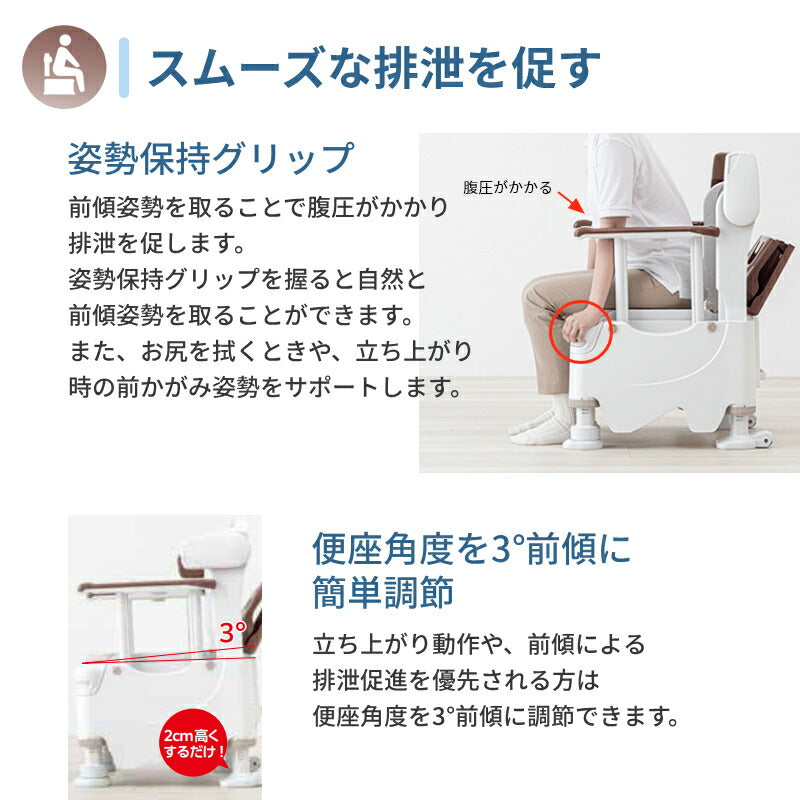 安寿 ポータブルトイレ 介護 ポータブルトイレ FX-30 らくゾウくん 座面付 標準便座 532-980 アースブラウン アロン化成 介護用品 介護 樹脂製 ポータブルトイレ 肘付き椅子 座れる らくぞうくん
